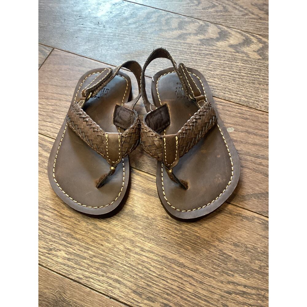 baby Gap Boy 7/8 Brown Faux Leather Braided Flip Flop Sandals w Strap